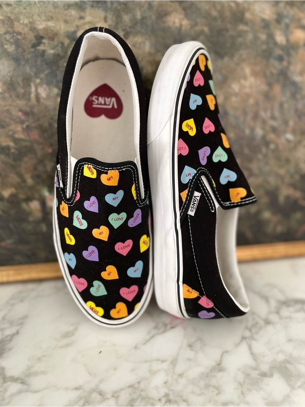 Vans slip on sneakers I love my vans hearts candy size 10.5 women black - Picture 9 of 9